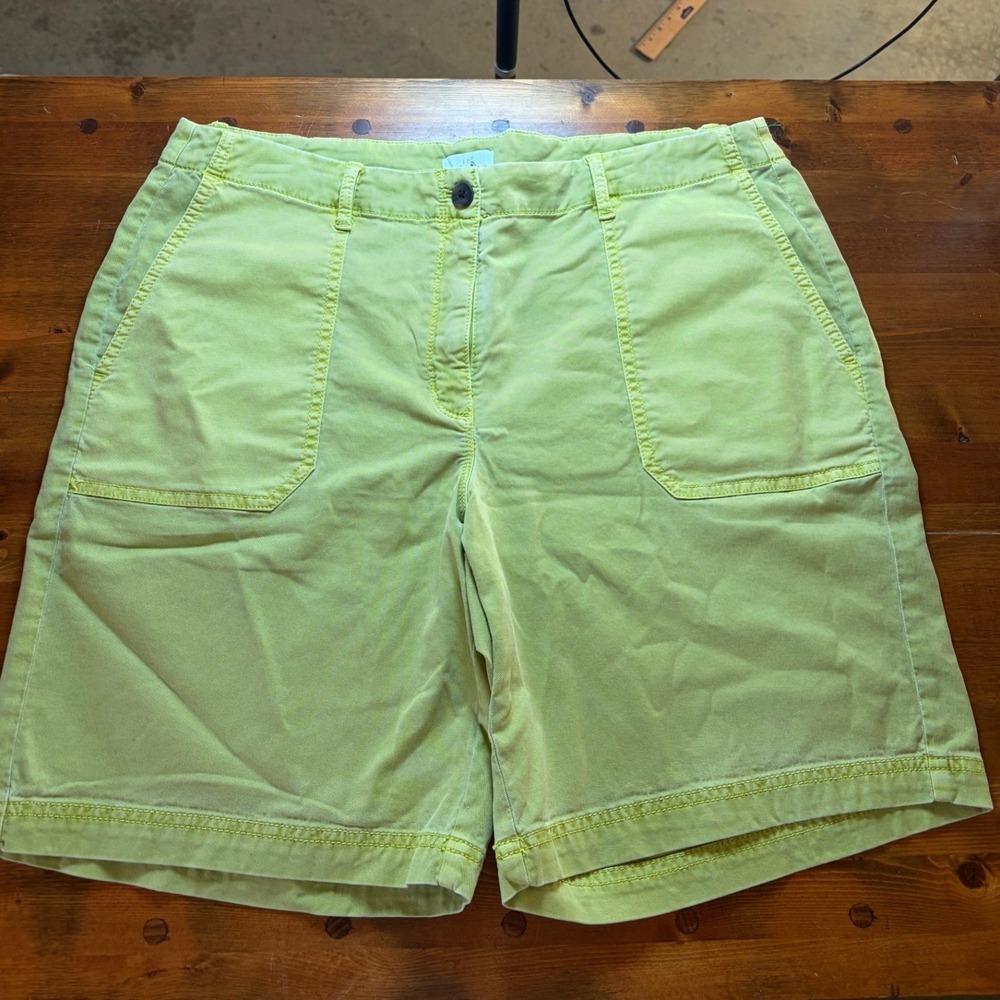 J. Jill Womens Lime Green Cotton Tencel Stretch Chino Shorts Size 14 Mid Rise